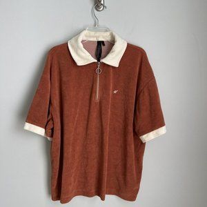 Heart & Dagger Orange Terry Knit Short Sleeve Quarter Zip Jacket